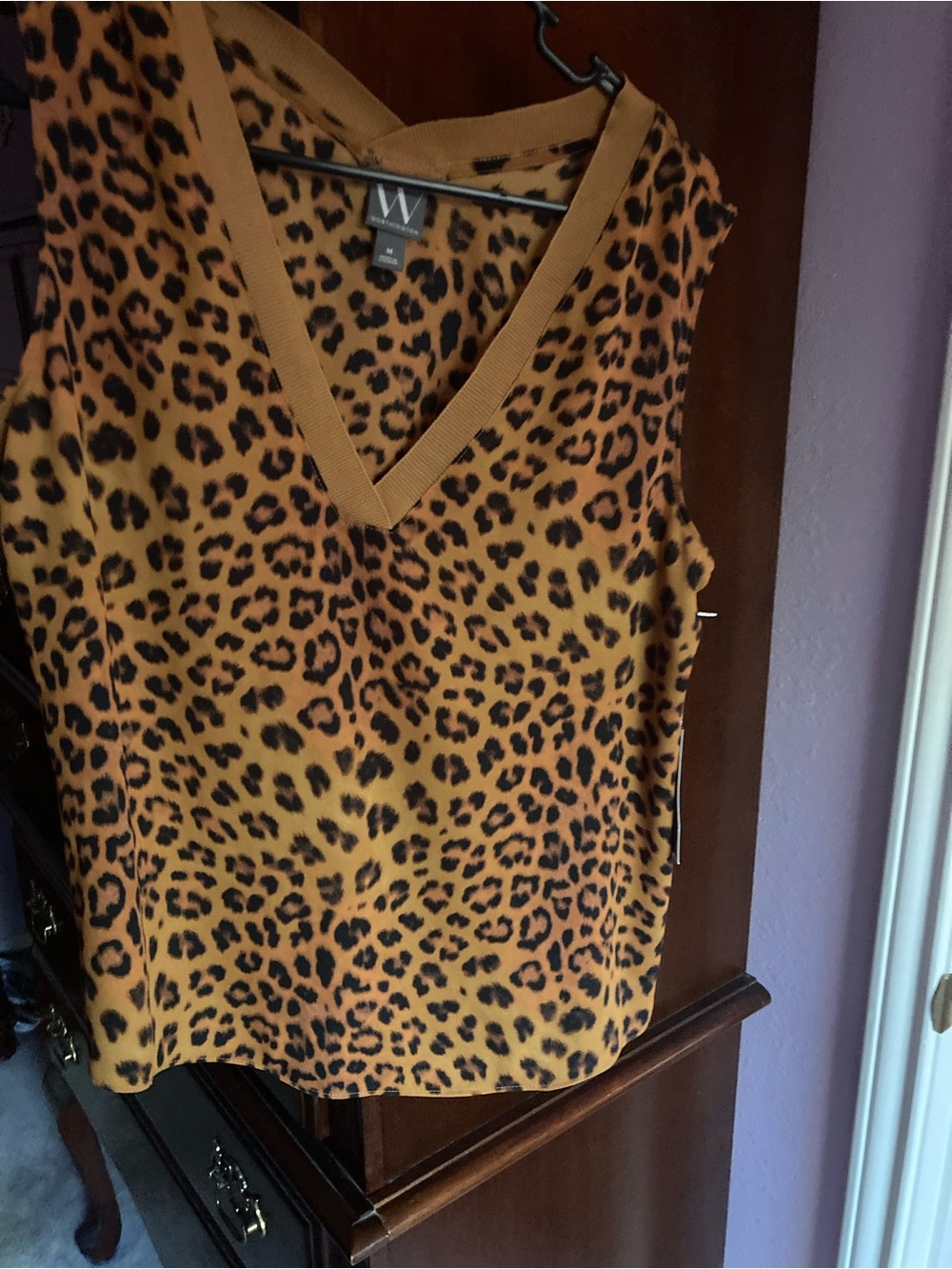 Worthington Leopard Print V-Neck Tank Top - Gold/Black
